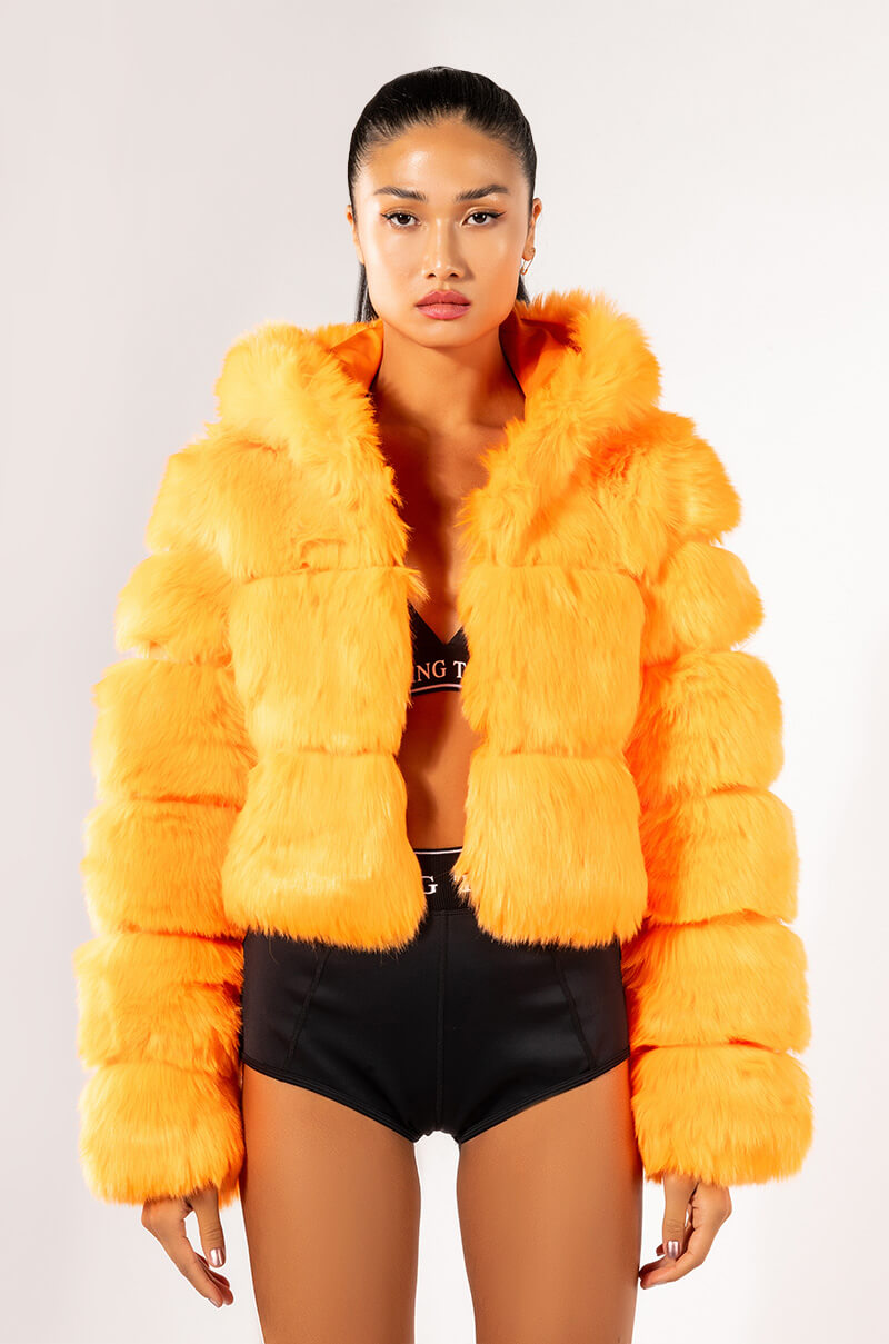 BAPE ORANGE FAUX FUR JACKET