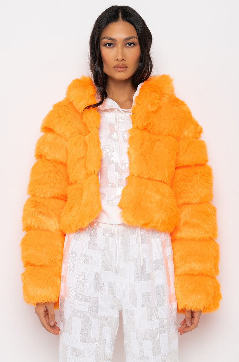 BAPE ORANGE FAUX FUR JACKET