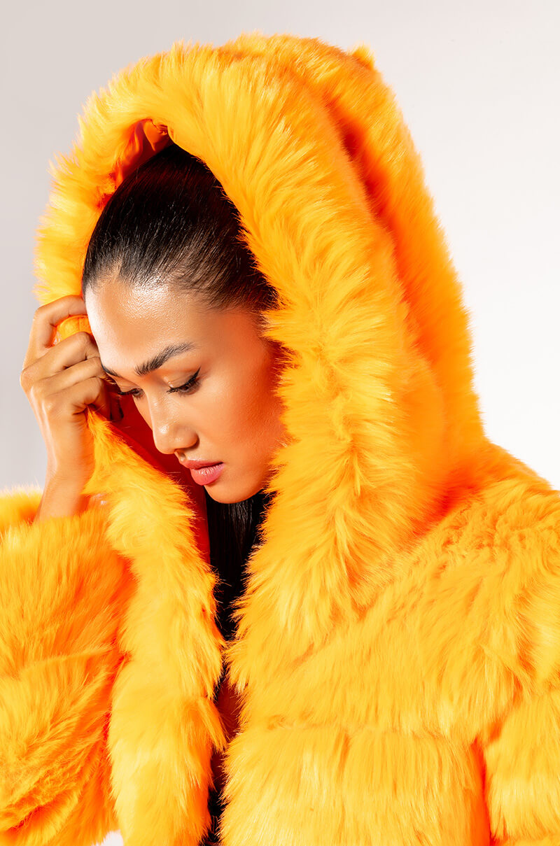 BAPE ORANGE FAUX FUR JACKET