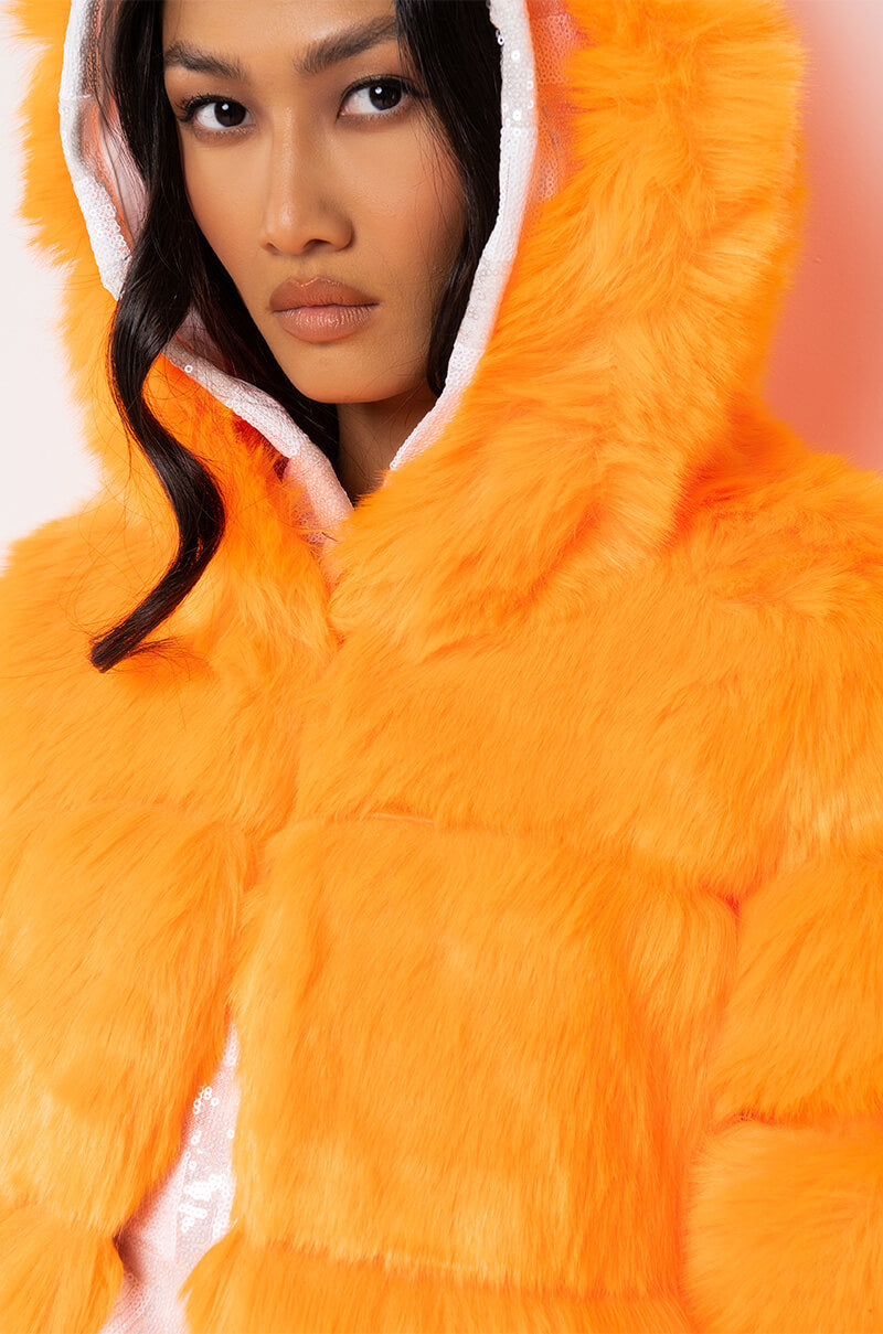 BAPE ORANGE FAUX FUR JACKET