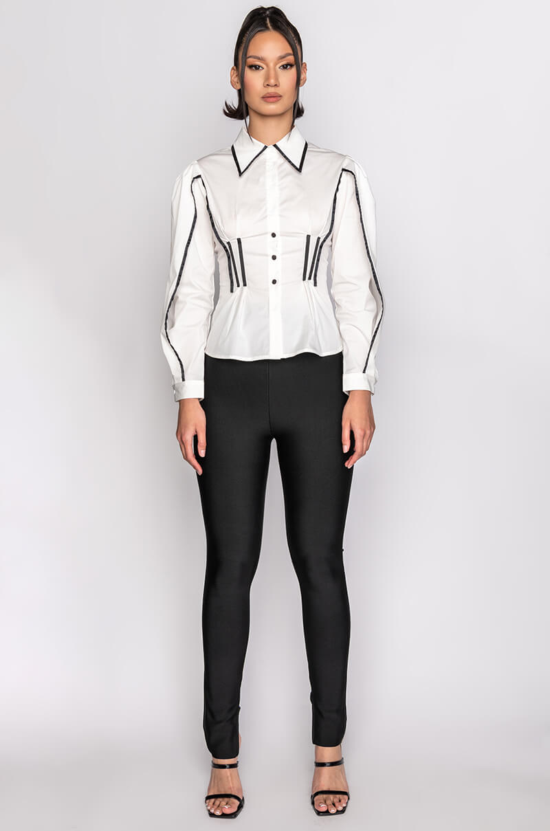 BARDOT CONTRAST TRIM BUTTON DOWN BLOUSE