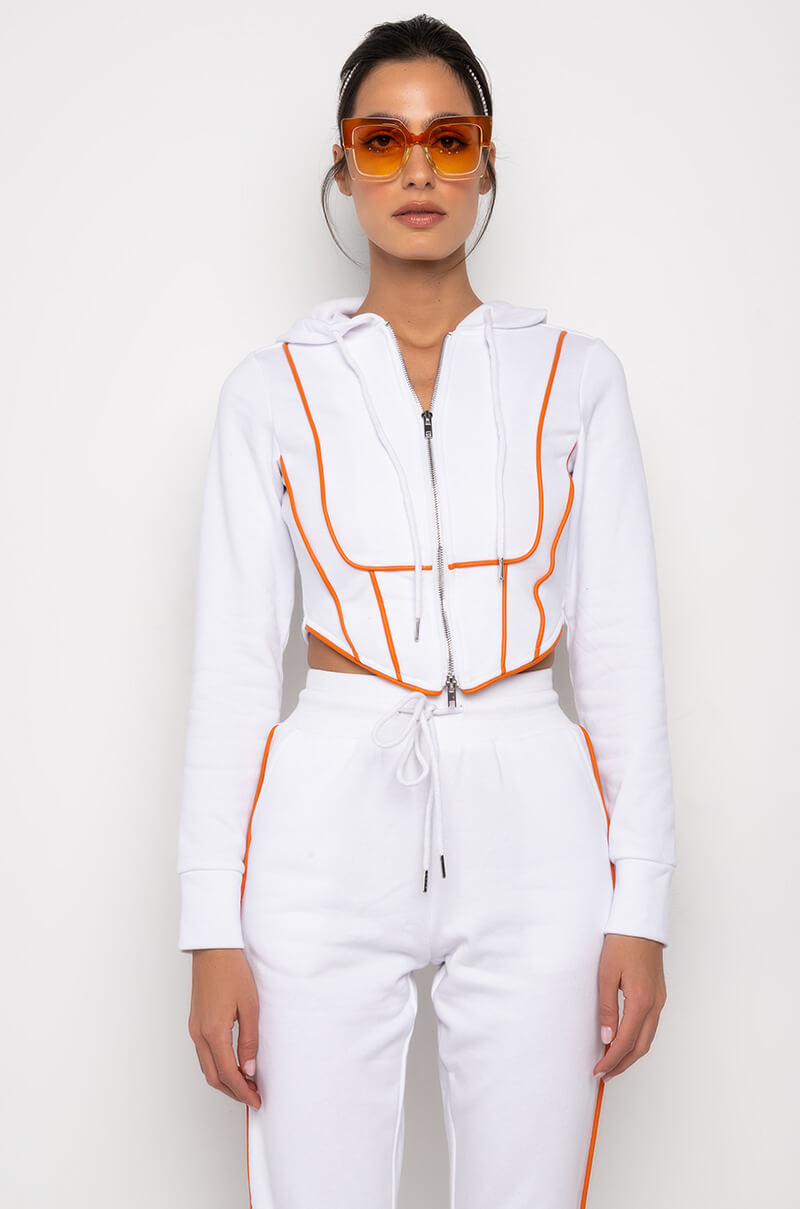 BATTER UP CONTRAST TRIM CROPPED HOODIE