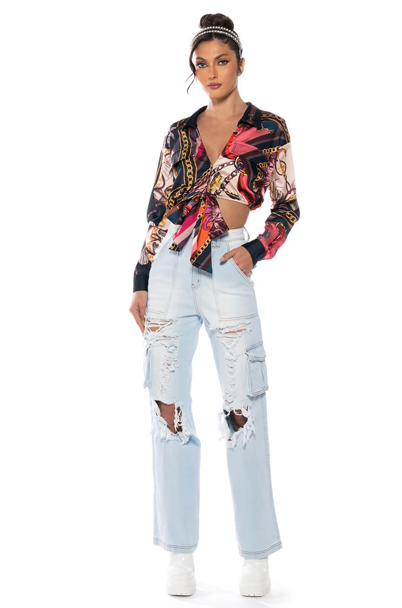 BE REAL DISTRESSED CARGO HIGH RISE JEANS