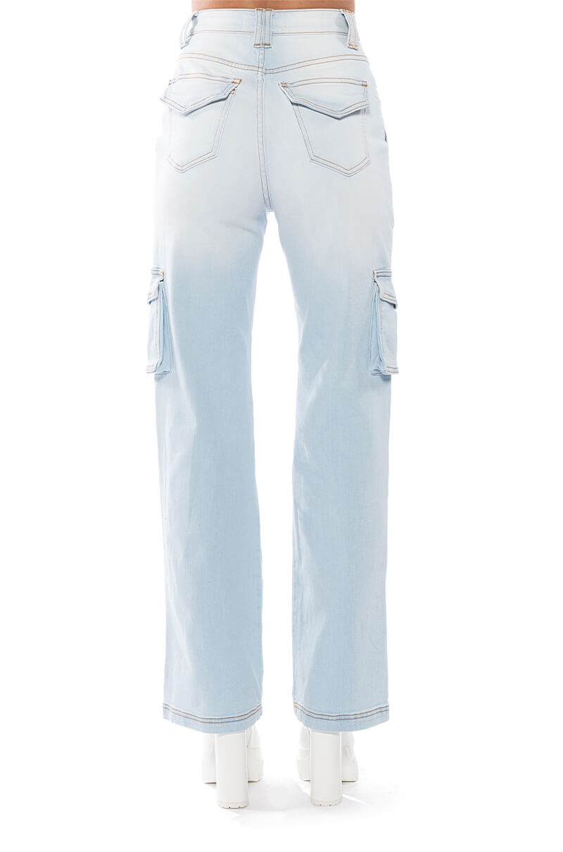 BE REAL DISTRESSED CARGO HIGH RISE JEANS