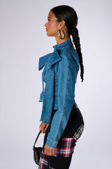 BELIEVE IN MY OWN BOW DETAIL MEDIUM BLUE DENIM TOP