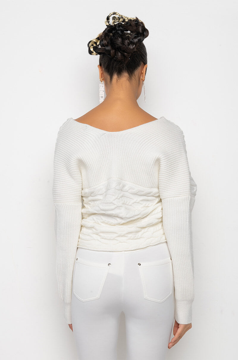 BELIEVE IT OFF THE SHOULDER KNIT SWEATER