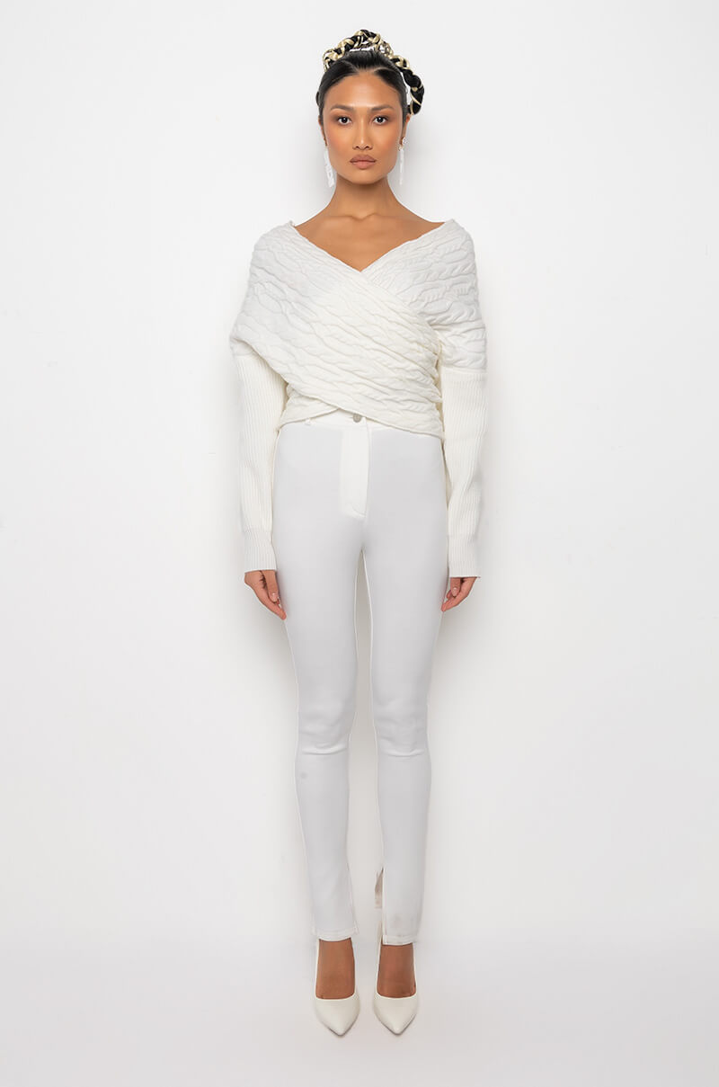 BELIEVE IT OFF THE SHOULDER KNIT SWEATER