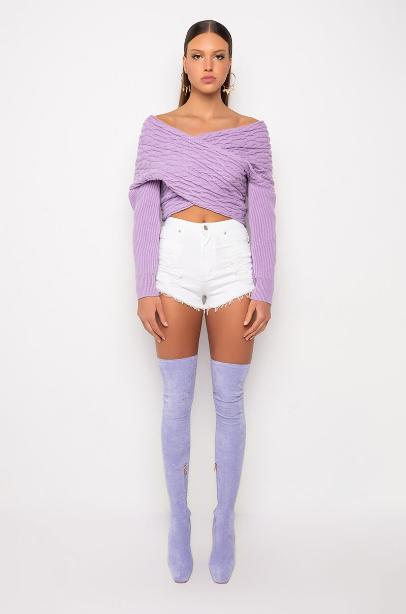 BELIEVE IT OFF THE SHOULDER KNIT SWEATER