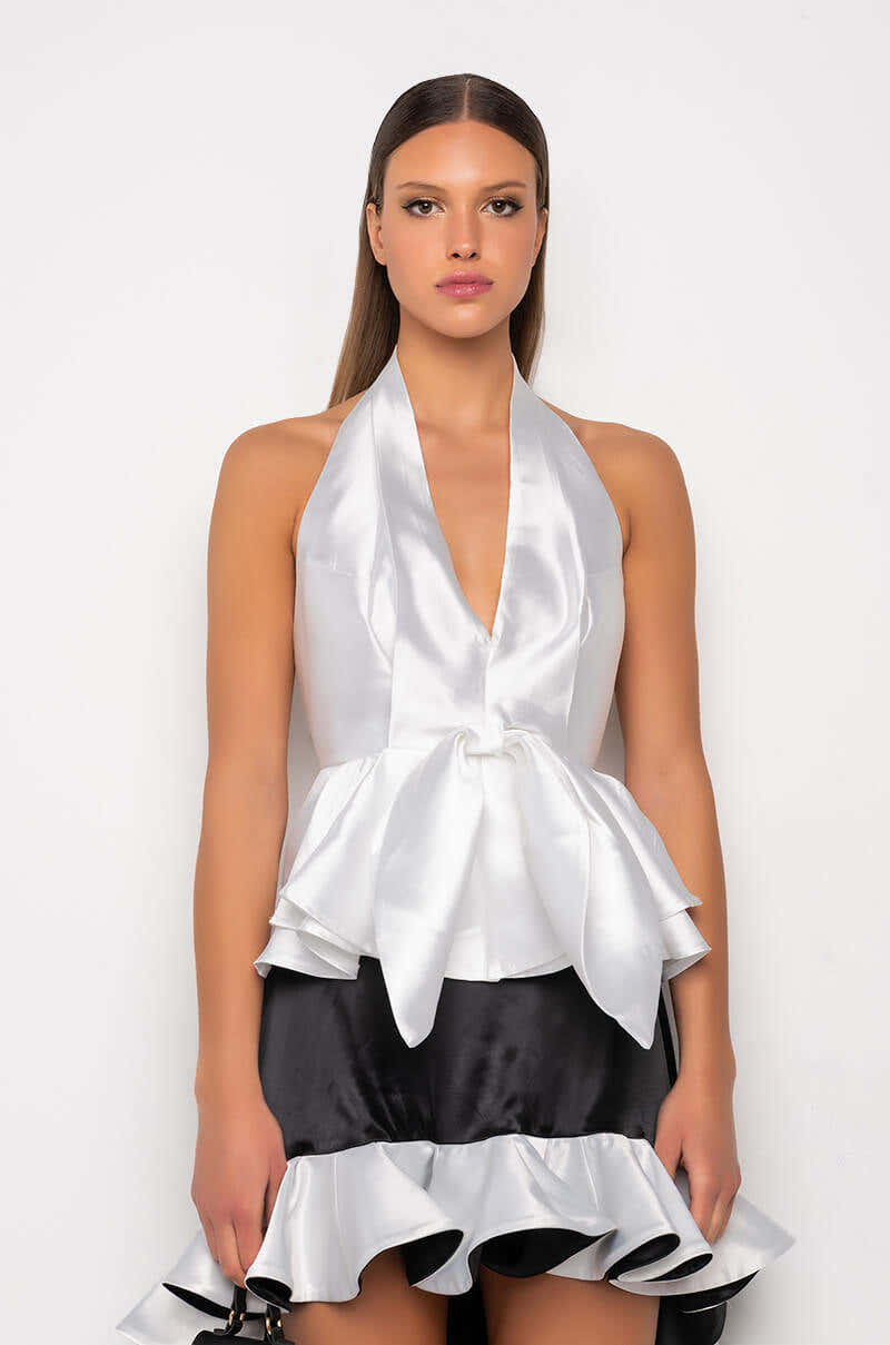 BELLE HALTER TOP PEPLUM BLOUSE