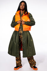 BEST OF BOTH WORLDS PUFFER VEST AND PEPLUM TRENCH