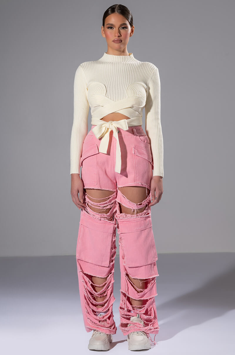 BESTIES FAVORITE DISTRESSED CARGO PANTS