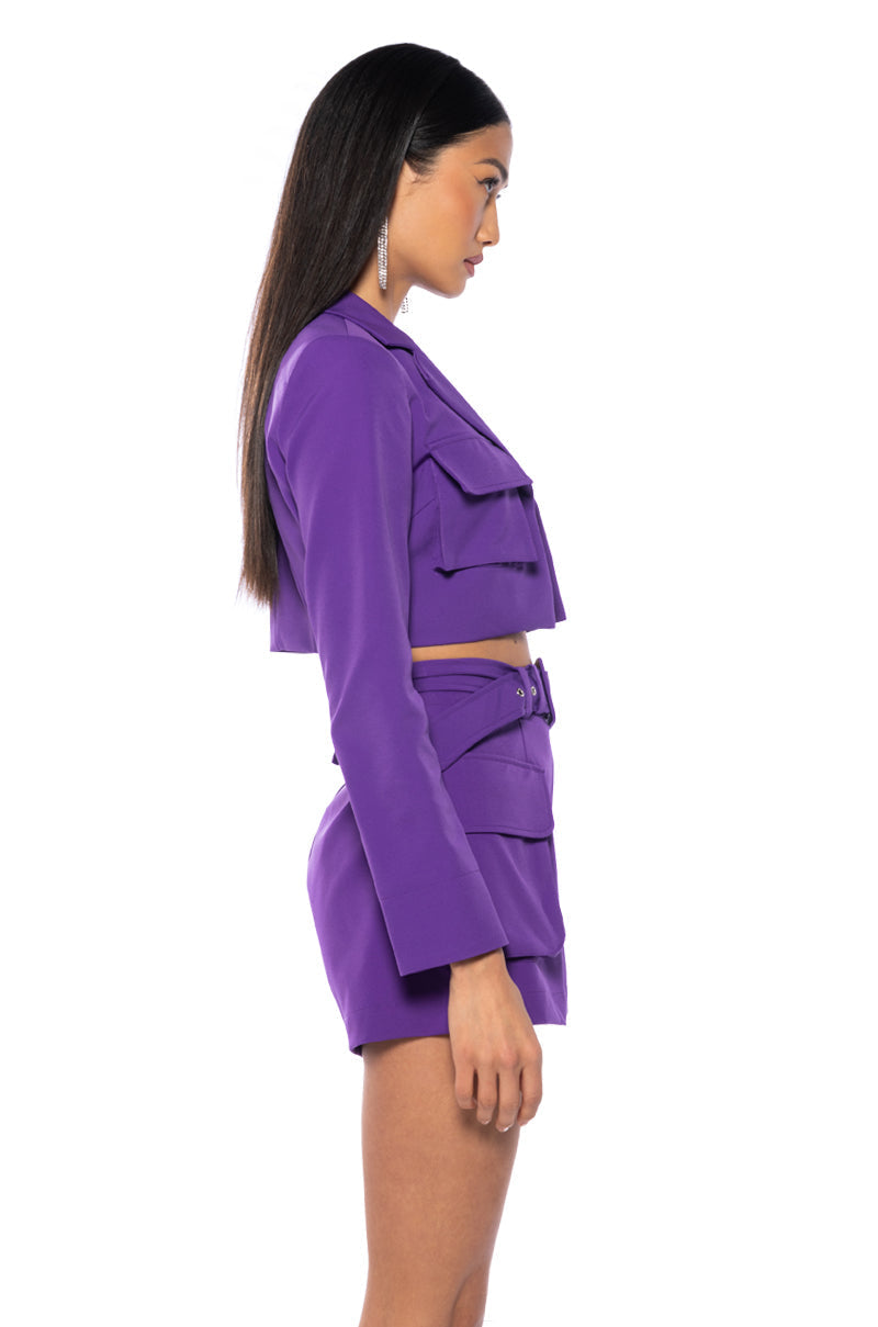 BETTER LUCK CROP BLAZER IN PURPLE