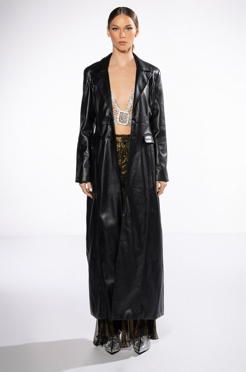 KIM LONG PU TRENCH WITH CHEETAH LINING
