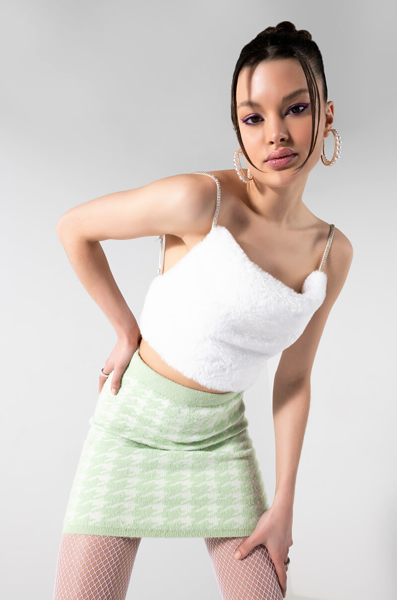 BIG SOFTIE RHINESTONE STRAP PLUSH CROP TOP