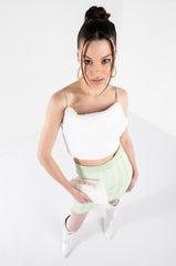 BIG SOFTIE RHINESTONE STRAP PLUSH CROP TOP