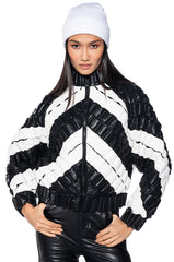 BIRTHDAY COLLECTION PU WEAVE PUFFER BOMBER