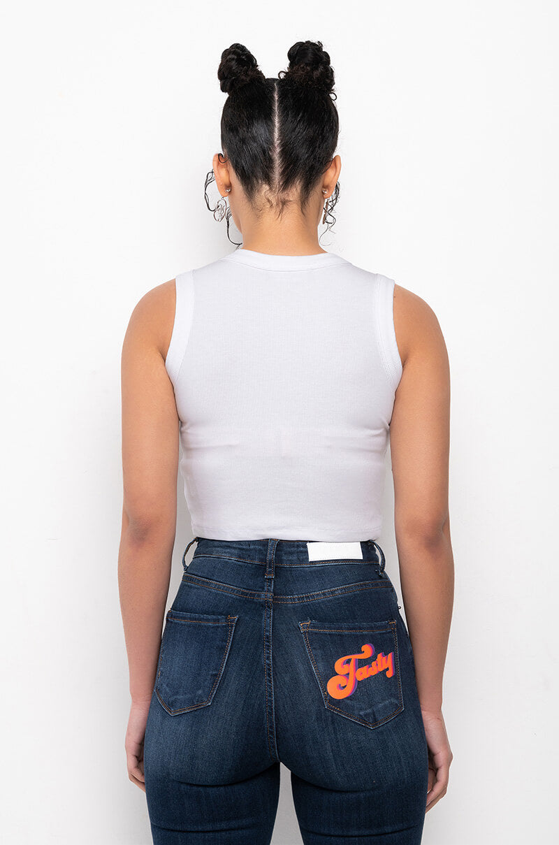 BITE ME RHINESTONE RIBBED TANK