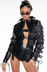 BLACK WIDOW ULTRA CROP LACE UP MOTO JACKET