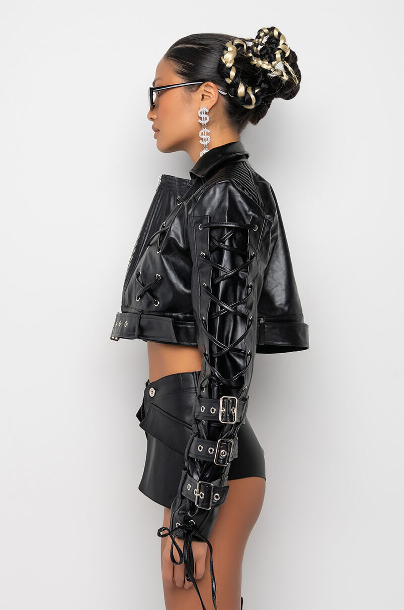 BLACK WIDOW ULTRA CROP LACE UP MOTO JACKET