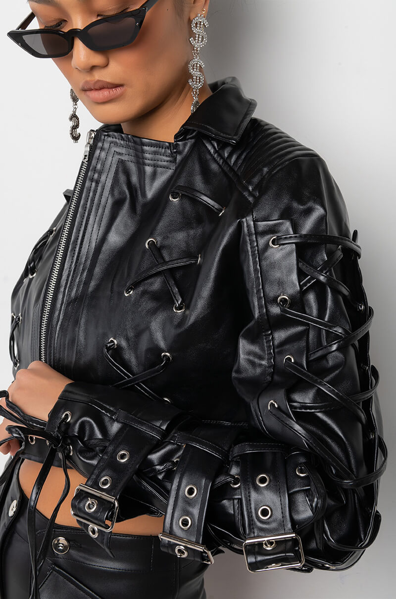 BLACK WIDOW ULTRA CROP LACE UP MOTO JACKET