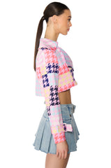 BLEEKER STREET HOUNDSTOOTH PRINT CROP BLAZER