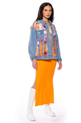 MERCER FLORAL SHEER DENIM JACKET