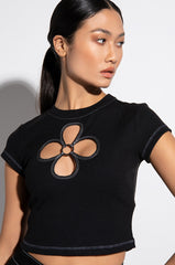 BLOSSOM CUT OUT SHORT SLEEVE TEE SHIRT