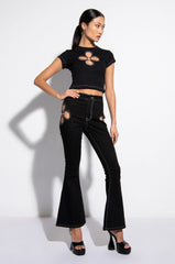 BLOSSOM CUT OUT SHORT SLEEVE TEE SHIRT