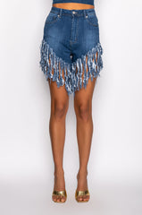BLUE LAGOON SUPER SHREDDED FRINGE DENIM SHORT