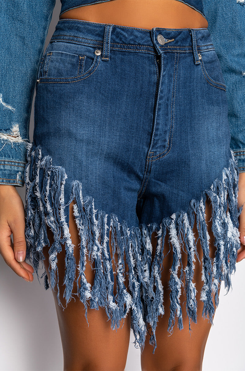 BLUE LAGOON SUPER SHREDDED FRINGE DENIM SHORT