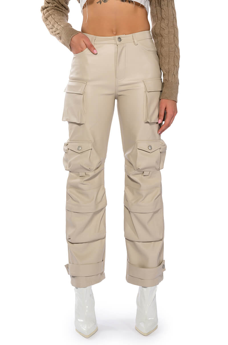 BONNE SOIREE CARGO FAUX LEATHER PANTS