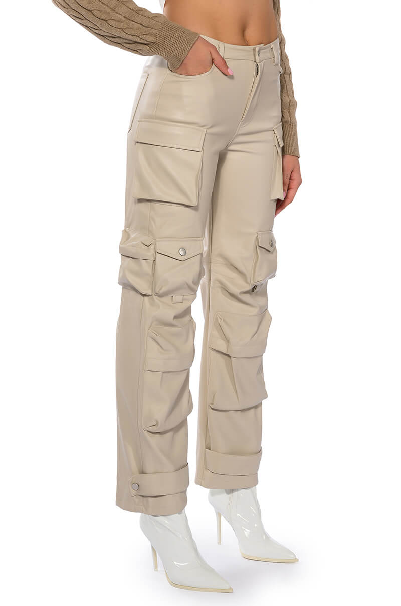 BONNE SOIREE CARGO FAUX LEATHER PANTS