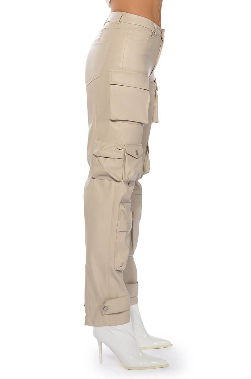 BONNE SOIREE CARGO FAUX LEATHER PANTS