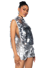 BORN THAT WAY SEQUIN OPEN SIDES MOCK NECK TOP