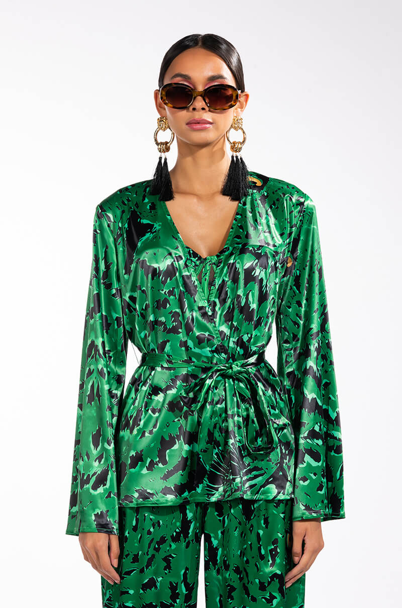 BORN TO BE WILD SATIN BELTED RELAXED BLAZER