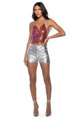 BORN TO SHINE METALLIC SHORTS IN SILVER