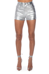 BORN TO SHINE METALLIC SHORTS IN SILVER