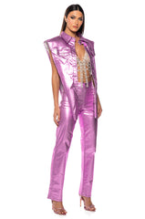 PURPLE HAZE METALLIC STRETCH STRAIGHT PANTS
