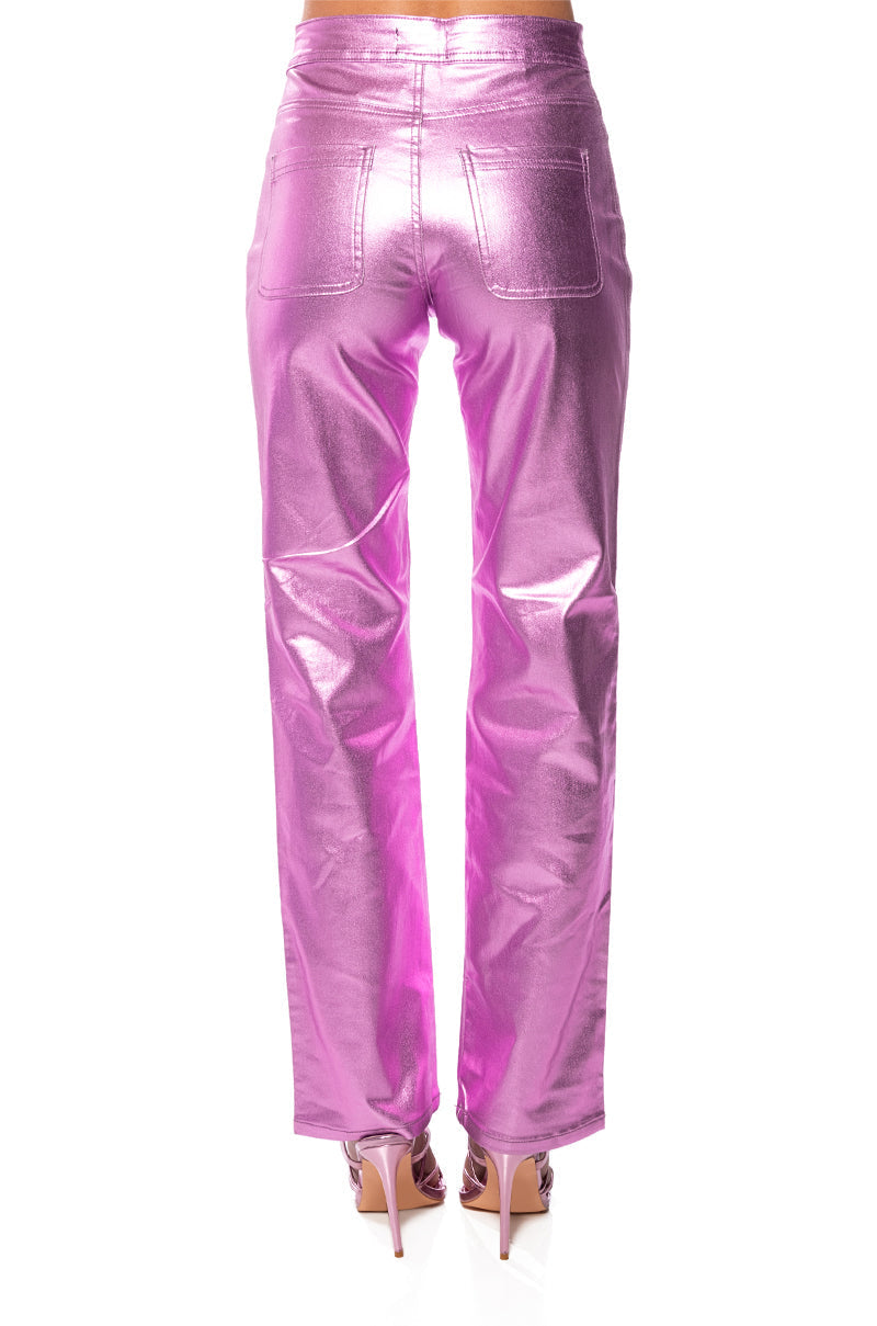 PURPLE HAZE METALLIC STRETCH STRAIGHT PANTS