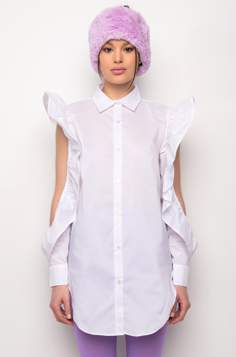 TYRA RUFFLE SLEEVE POPLIN BLOUSE