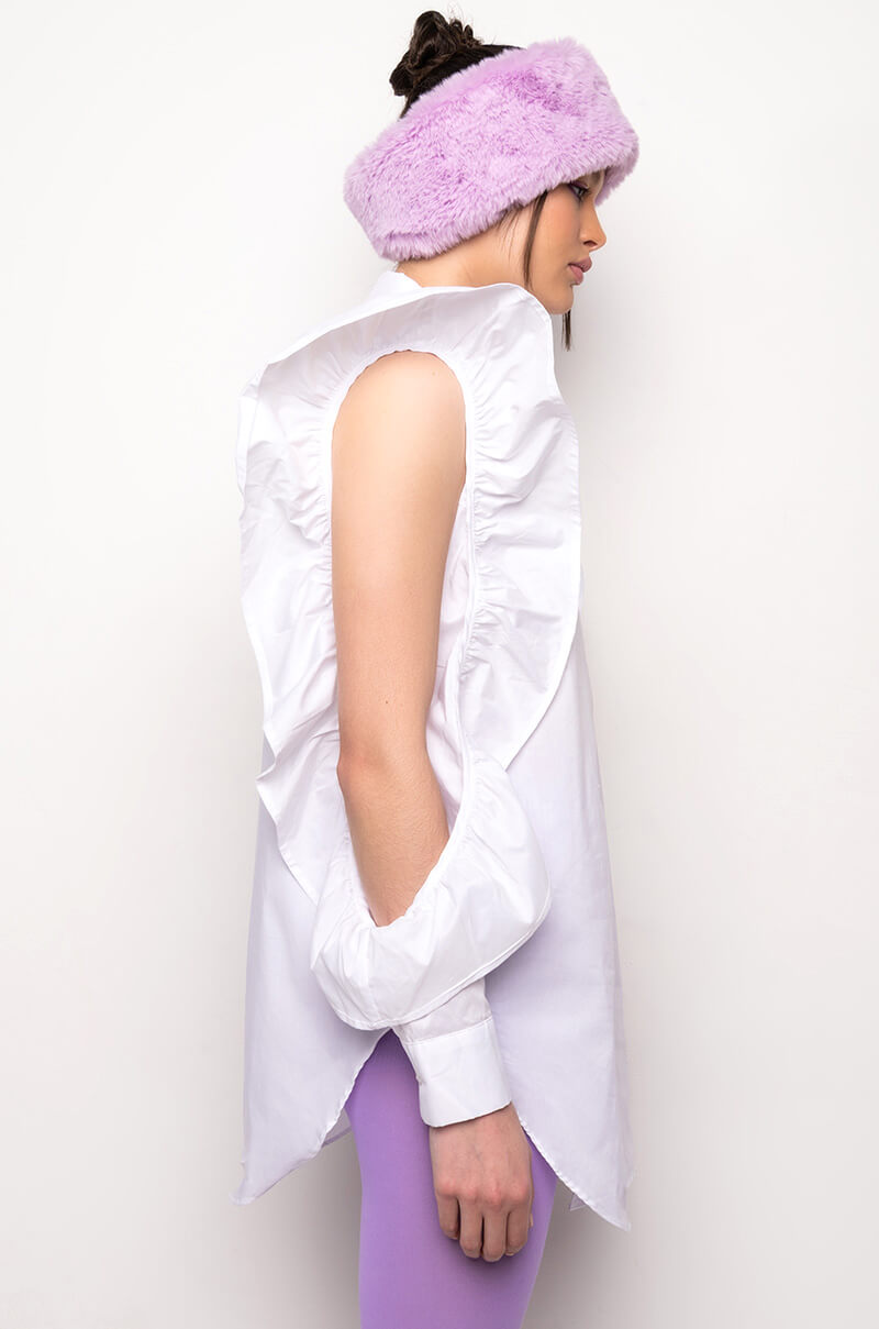 TYRA RUFFLE SLEEVE POPLIN BLOUSE