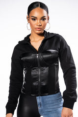BOSS MOVES CORSETED ZIP UP SWEATSHIRT