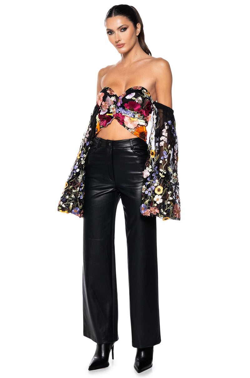 BOTANICAL BEAUTY CROPPED SHEER SLEEVE TOP