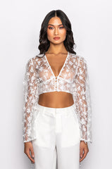 LILA FLORAL DETAIL CROPPED BLOUSE