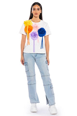 BOUQUET OF FLOWERS FABRIC DETAIL TSHIRT