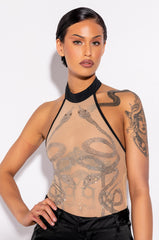 BOWIE ILLUSION EMBELLISHED MOCK NECK BODYSUIT