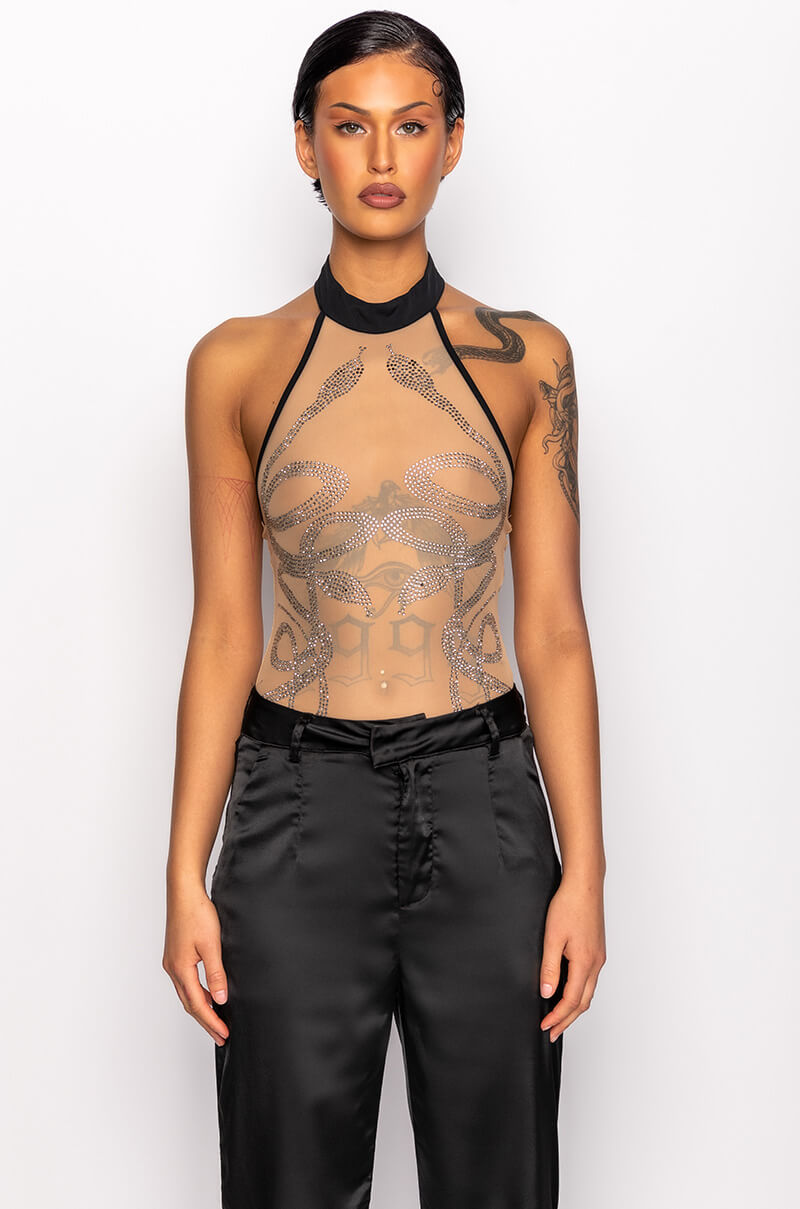 BOWIE ILLUSION EMBELLISHED MOCK NECK BODYSUIT