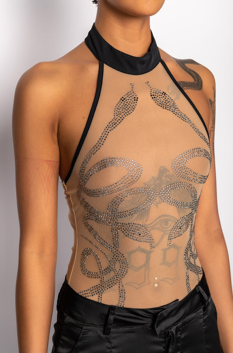 BOWIE ILLUSION EMBELLISHED MOCK NECK BODYSUIT