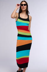 TASTE THE RAINBOW STRIPED MIDI DRESS