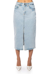 BRIANA CENTER SLIT DENIM MIDI SKIRT